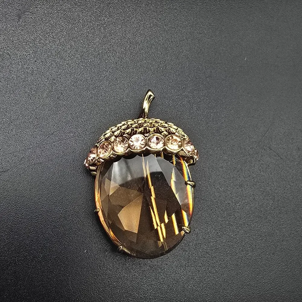 Talbot's Faux Topaz Rhinestone Acorn Brooch NWT In Box Fall Autumn Jewelry